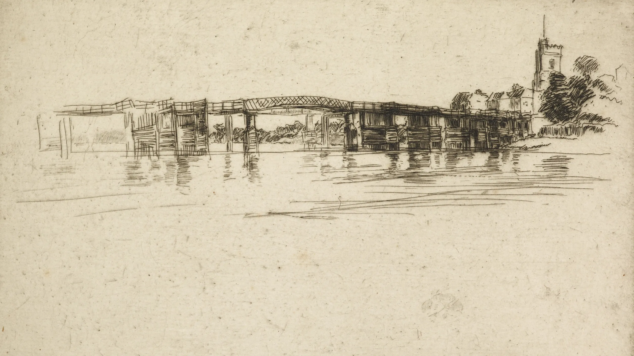 Etching on paper. Little Putney No. 1. View of the bridge, from the series 'Sixteen Etchings,' or the Thames Set.