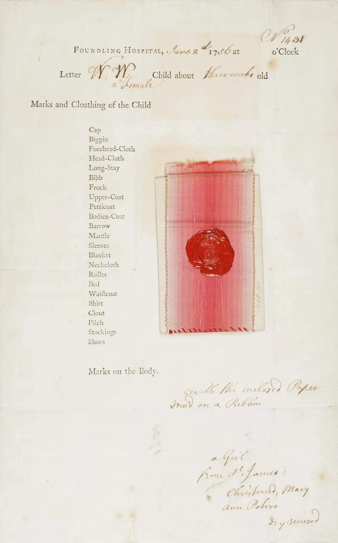 A sheet of paper with a list of names and a red stamp on the right-hand side