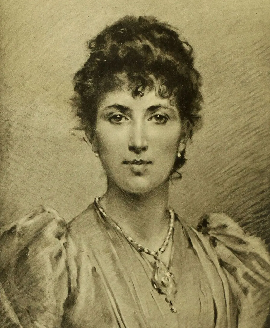 Black and white portrait of a woman in Victorian-era clothing with a handwritten inscription reading “Yours sincerely, Agnes B. Marshall.”.