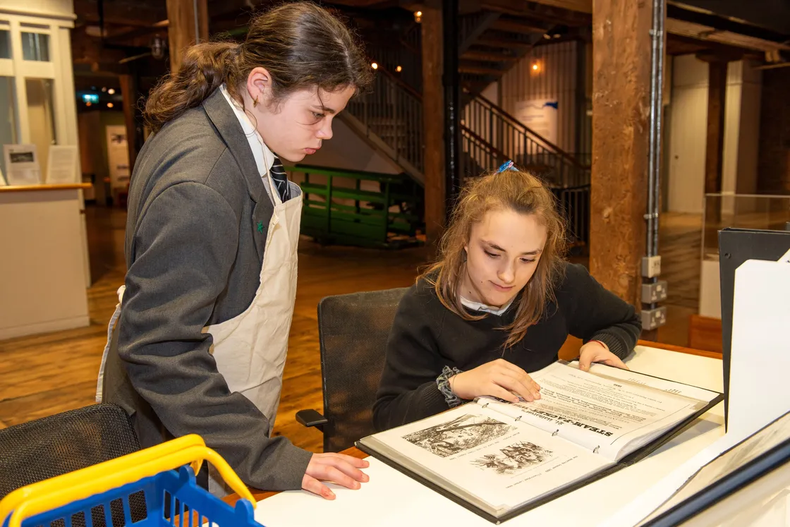 Pupils taking part in an SEND Quiet Day at London Museum Docklands with activities in galleries. Interactives and gallery sound turned off.