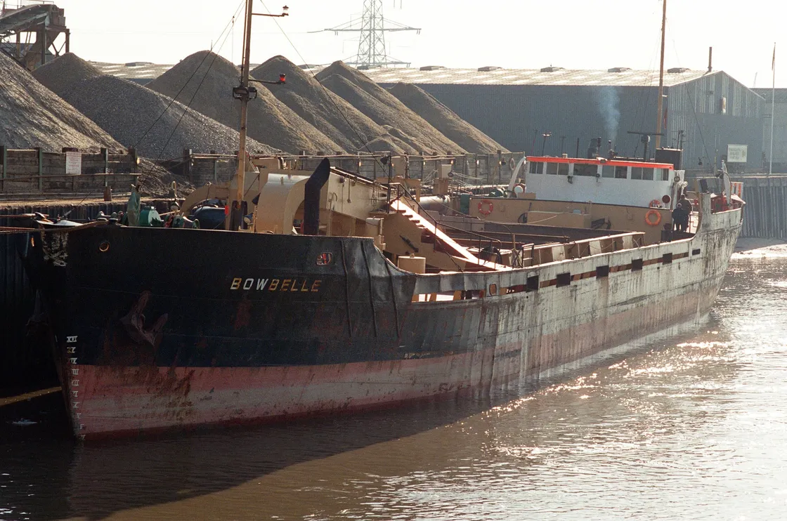 A large ship sat in water