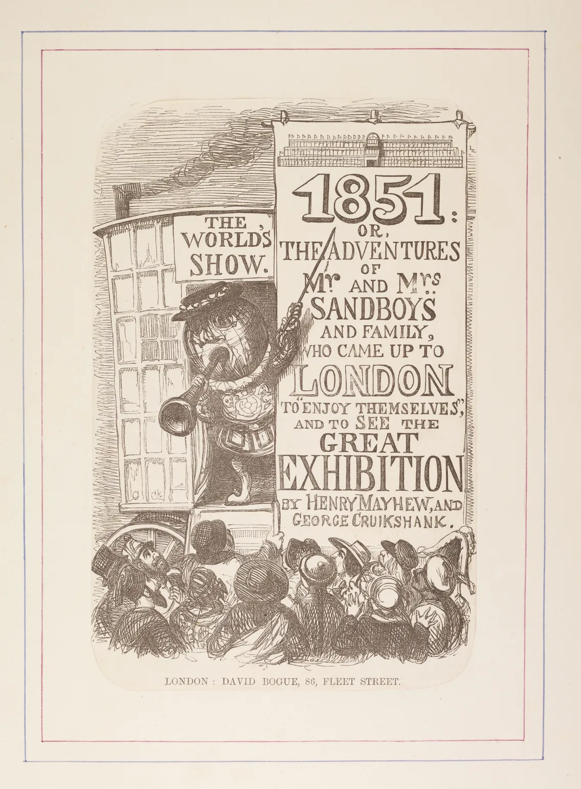 Illustration from “1851: or, The Adventures of Mr. and Mrs. Sandboys” depicting a chaotic scene with characters and text, referencing the Great Exhibition of 1851.