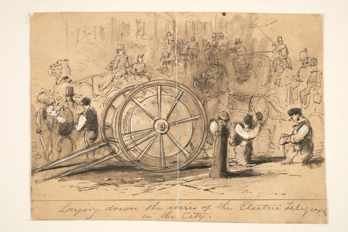 An illustration of men digging in a city scene